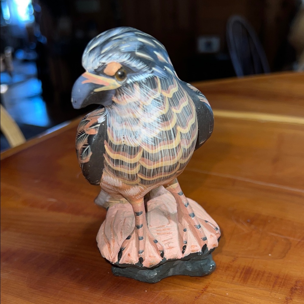 Carved Stone Handpainted Hawk Bird Made in the People's Republic of China 5.5"